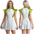thumbnail image 1 of YiZYiF Womens Halloween Alien Cosplay Costume Metallic Shiny Cap Sleeve A-line Dress Rave Outfits Green L, 1 of 7