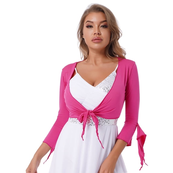 YiZYiF Womens Lace Up Shawl Cardigan 3/4 Flare Sleeve Belly Dance Shrug Crop Top