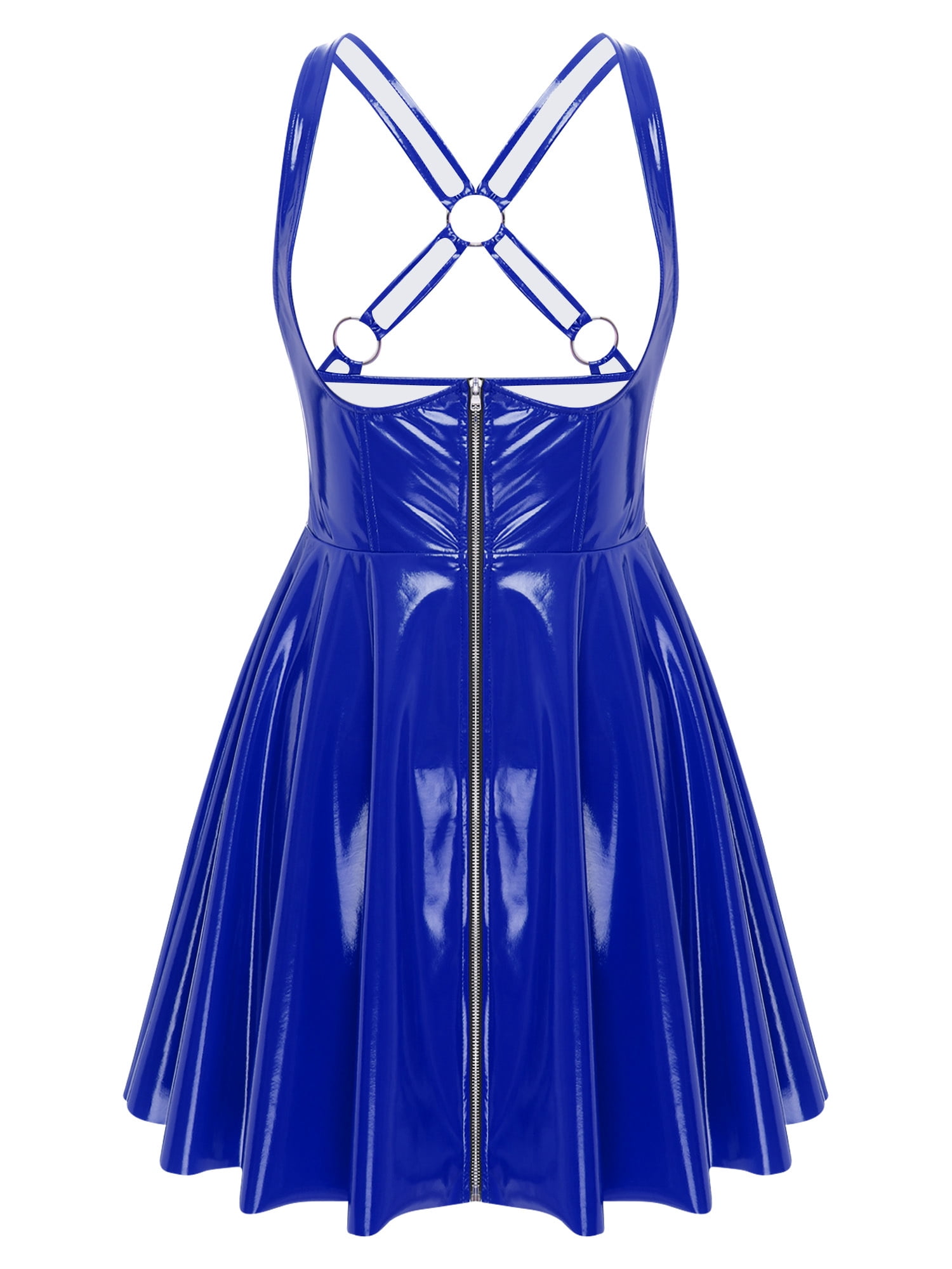 Yizyif Womens Latex Leather Sleeveless Mini Dresses Wet Look Glossy A-line Club Dress for Halloween Blue S, Women's, Size: Small