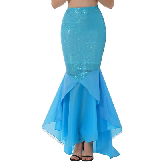 YiZYiF Womens Mermaid Tail Maxi Skirt Sparkly Sequined Skirts Cosplay Costume Blue S
