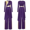 thumbnail image 1 of YiZYiF Womens Praise Dance Set Long Sleeve Asymmetric Dress and Wide-Leg Pants Liturgical Dancewear Dark Purple L, 1 of 7