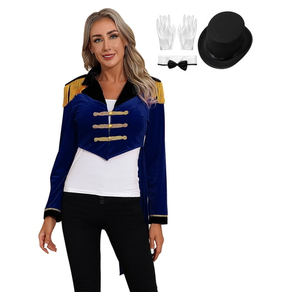 YiZYiF Womens Ringmaster Costume Halloween Cosplay Circus Show Lion Tamer Magician Jacket Tailcoat Navy Blue B S