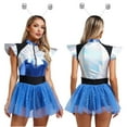 thumbnail image 1 of YiZYiF Womens Shiny Alien Costume for Halloween Space Cadet Astronaut Fly Sleeve Skater Dress Blue-A S, 1 of 6