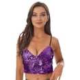 thumbnail image 1 of YiZYiF Womens Shiny Camisole Sparkling Sequin V Neck Belly Dance Tops Festival Rave Party Crop Top A Purple S, 1 of 5