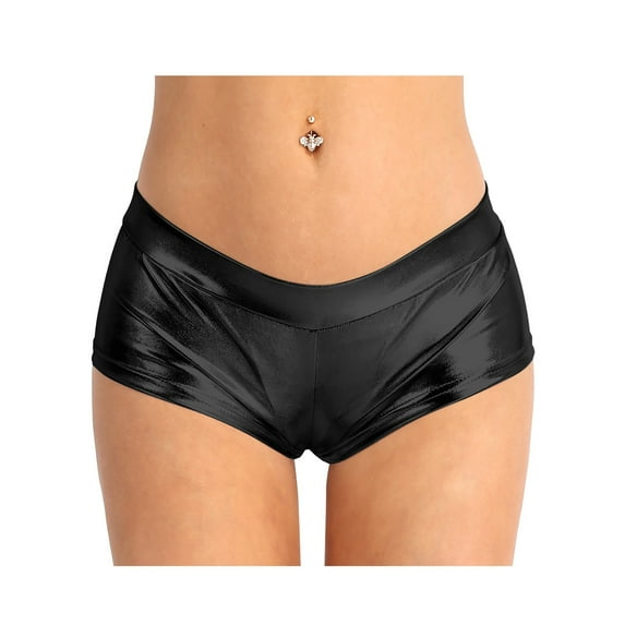 YiZYiF Womens Shiny Faux Leather Rave Dance Booty Shorts Fitness Yoga Hot Pants