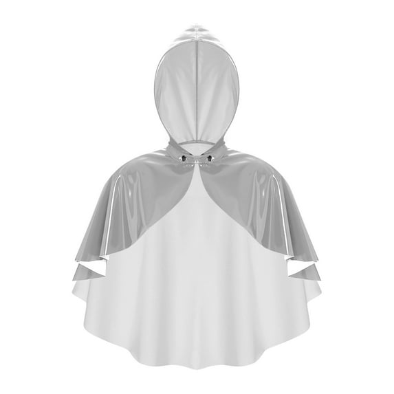 YiZYiF Womens Wet Look Patent Leather Hooded Cloak Front Pressing Button Closure Cosplay Cape Bolero Silver One Size