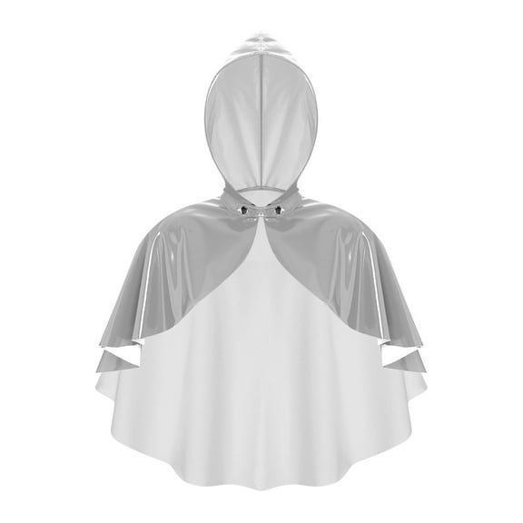 YiZYiF Womens Wet Look Patent Leather Hooded Cloak Front Pressing Button Closure Cosplay Cape Bolero Silver One Size