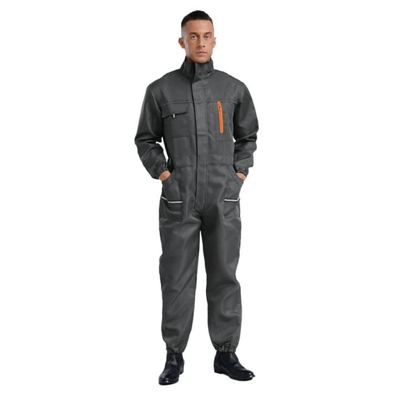 YiZYiF Work Overalls for Men One Piece Mechanics Workwear Long Sleeve Jumpsuit Coveralls Gray 165/M