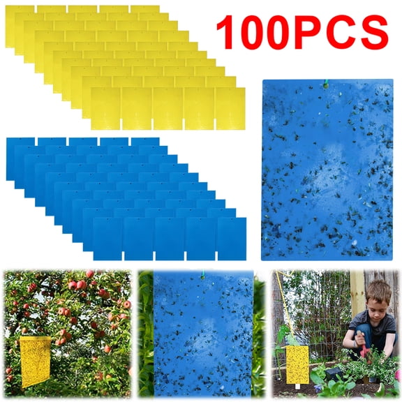 YiaNXan 100 Pack Dual-Sided Sticky Traps for Plant, Sticky Board Catching for Flying Plant Insect Indoor Outdoor, 5.9x7.87inch