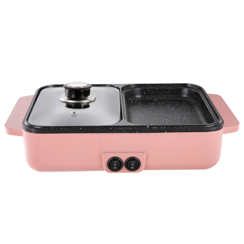 YiaNXan 110V/220V 1000W Electric Hot Pot Cooker Non Stick Plate 2 in 1 BBQ Grill Multicooker Dual Temperature Control Cooking Pot Smokeless Multifunctional for Kitchen Dormitory