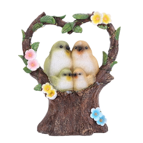 YiaNXan Solar Cartoon LED Lights Ornaments for Outdoor, Realistic Family Four Birds On Branch Figurine Decor Gifts for Roads, Yards, lawns, Patio, Garden