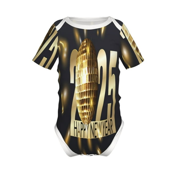 Yiaed 2025 New Year 3 Print Infant Climbing Short Sleeve Onesie One-Piece Baby Bodysuit Clothes 0-12 Months -3 Months