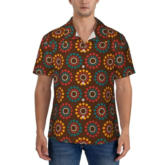 Yiaed 60s and 70s Aesthetic1 Print Hawaiian Shirt for Men Short Sleeve Button Down Shirts Beach Shirts for Men-Medium