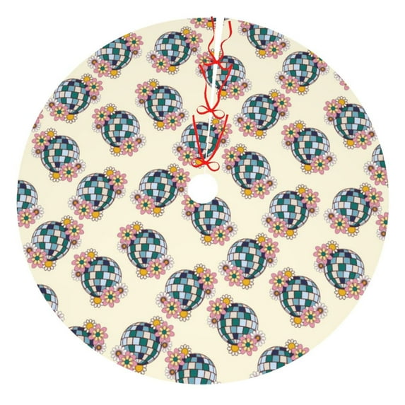 Yiaed 70s Disco Ball Print Christmas Tree Skirt , Tree SkirtsTree Mat for Christmas Winter Holiday Indoor Decorations-36"