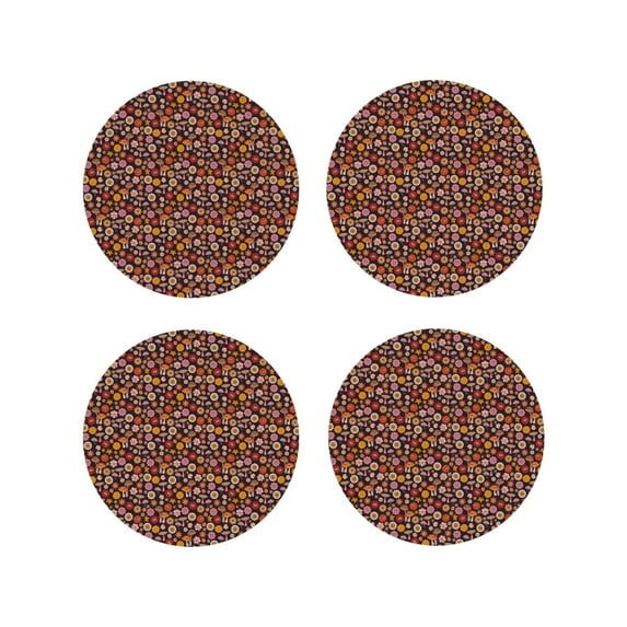 Yiaed 70s Groovy Hippie Retro Print Leather Coasters for Drinks - Cup Coasters Coffee Table Kitchen Table Bar, Home & Office Gifts Handmade Drink Coasters-Round Shape