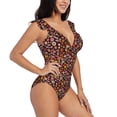 thumbnail image 1 of Yiaed 70s Groovy Hippie Retro Print Women's Ruffled One Piece Swimsuit V Neck Swimwear Slimming Monokini for Woman-Large, 1 of 8