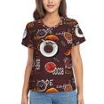 thumbnail image 1 of Yiaed A Cup Of Black Coffee On A Saucer Print Women's T Shirt V-Neck Short Sleeve Shirt Casual Breathable Tee Summer Tops-X-Large, 1 of 5