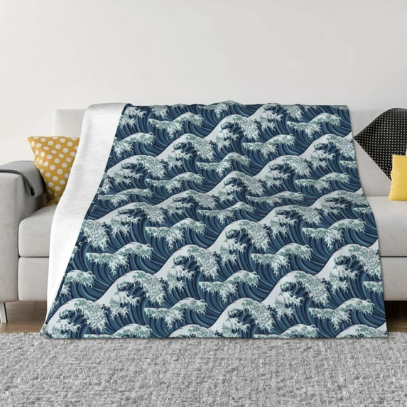 Yiaed A Japanese Great Wave Print Blanket Throw Blanket Soft Cozy Flannel Blanket for Home Bed Sofa Couch Chair-60"x50"
