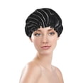 thumbnail image 1 of Yiaed Abstract Black And White Waves Print Reusable Shower Cap & Bath Cap & Lined, Oversized Waterproof Shower Caps Designed for all Hair Lengths, 1 of 7