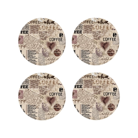 Yiaed Abstract Coffee Pattern With Letters Print Leather Coasters for Drinks - Cup Coasters Coffee Table Kitchen Table Bar, Home & Office Gifts Handmade Drink Coasters-Round Shape