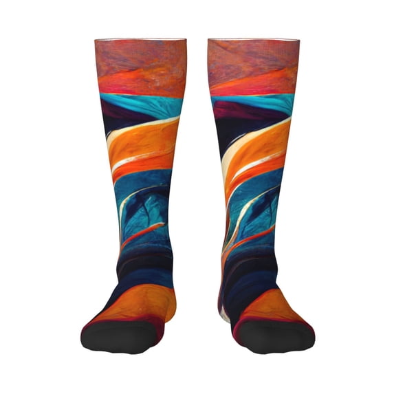 Yiaed Abstract Fabric Color Waves Print Great elasticity Adult Stockings Sports socks for Men and Women