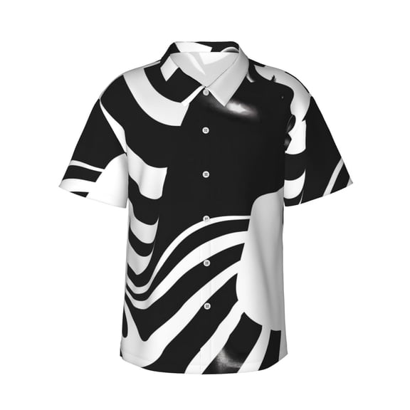 Yiaed Abstract Monochrome Profile Print Hawaiian Shirt for Men Short Sleeve Button Down Shirts Beach Shirts for Men,Large