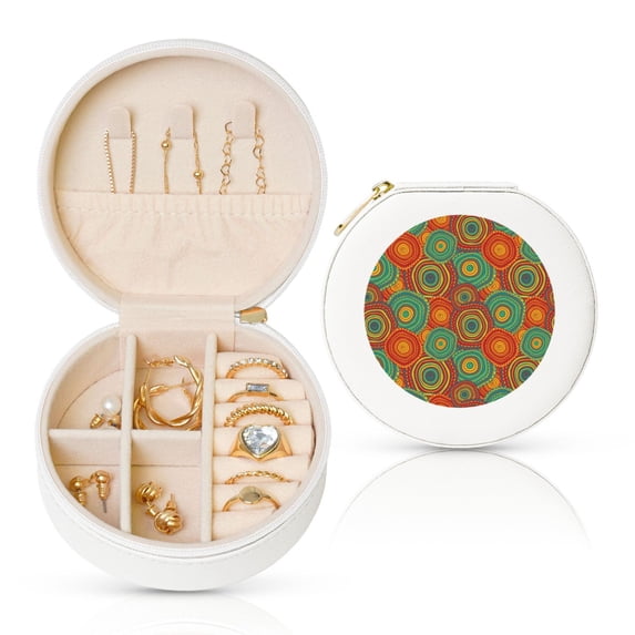 Yiaed Abstract Pattern Print Travel Jewelry Case Bridesmaid Gift Boxes Jewelry Travel Organizer Small Round Jewelry Box Mini Storage-White