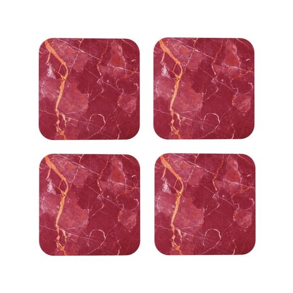 Yiaed Abstract Red Marble Print Leather Coasters for Drinks - Cup Coasters Coffee Table Kitchen Table Bar, Home & Office Gifts Handmade Drink Coasters-Square