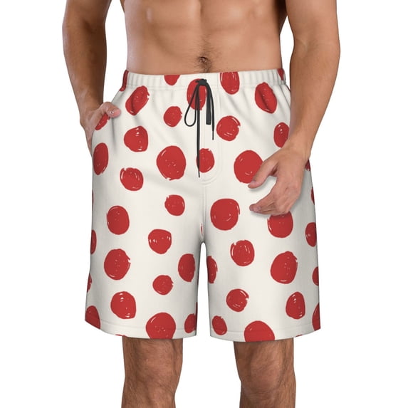 Yiaed Abstract Red Polka Dot Print Men's Swim Trunks with Lining Quick Dry Sports Shorts Beach Shorts Boardshorts-3X-Large