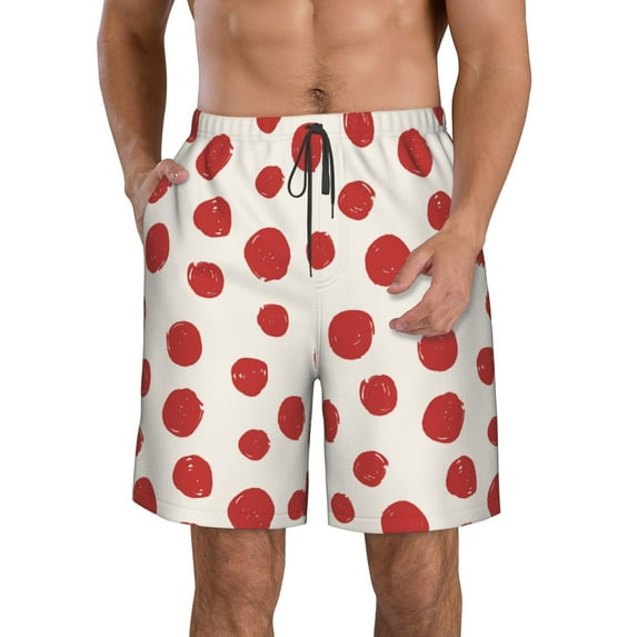 Yiaed Abstract Red Polka Dot Print Men's Swim Trunks with Lining Quick Dry Sports Shorts Beach Shorts Boardshorts-Medium