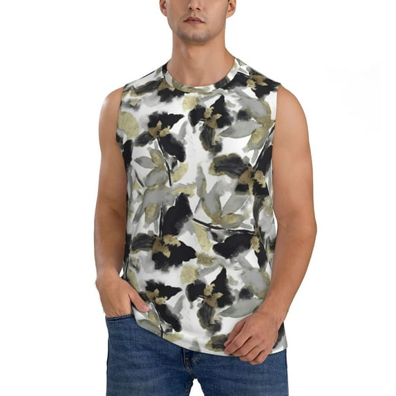 Yiaed Abstract Watercolor Print Men's Singlet Vests Summer Running Muscle Tank Tops Gym Undershirt Round Neck Sleeveless for man