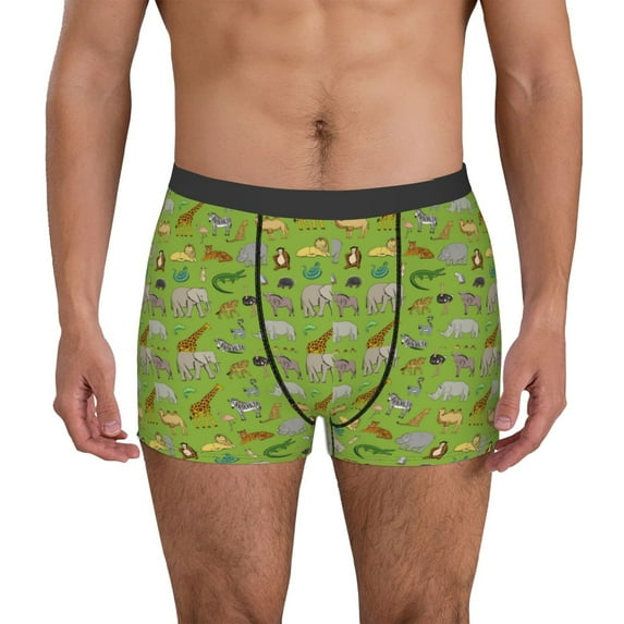 Yiaed African Animals 1 Print Men's Soft Cotton Boxer Shorts Breathable Boxers Underwear Moisture-Wicking Underwear Stretch Boxer Briefs for Man-XX-Large