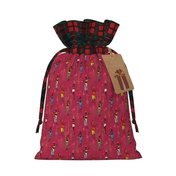 Yiaed African Women Bearing Clay Pots Print Christmas Small Burlap Bags with Drawstring, Burlap Gift Bags Christmas Linen Treat Sacks Gift Wrapping Bags Xmas Holiday Party-Black