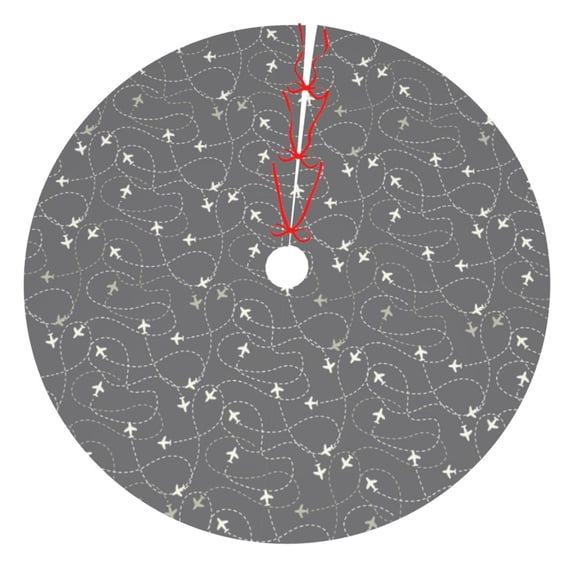 Yiaed Airplane Routes Around The World Print Christmas Tree Skirt , Tree SkirtsTree Mat for Christmas Winter Holiday Indoor Decorations-30"
