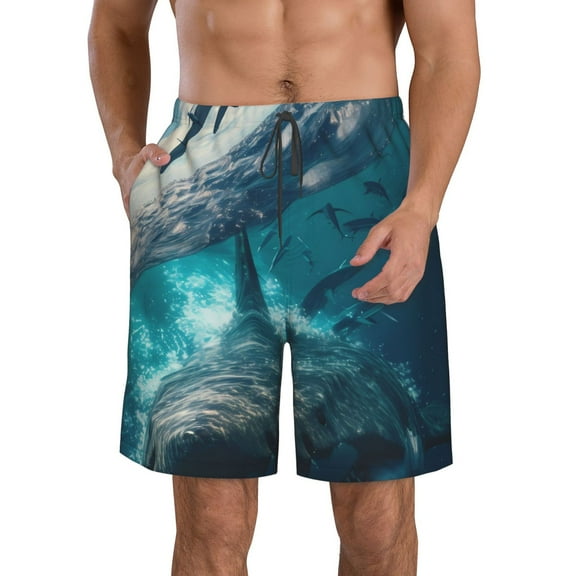 Yiaed Airplane Shark Print Men's Swim Trunks with Lining Quick Dry Sports Shorts Beach Shorts Boardshorts-X-Large