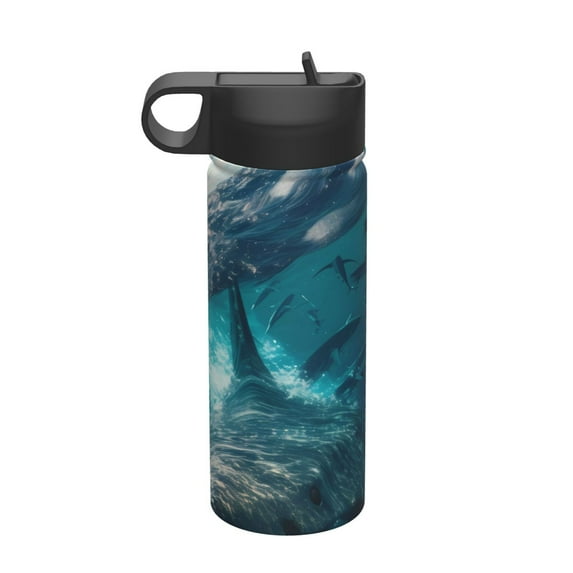 Yiaed Airplane Shark Print Water Bottle with Straw Lid, Stainless Steel Double Wall Insulated Water Bottle | Leak-Proof and Spill-Proof Water Bottle