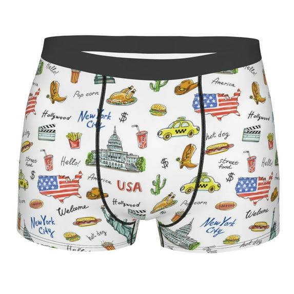 Yiaed America Landmarks Print Men's Soft Cotton Boxer Shorts Breathable Boxers Underwear Moisture-Wicking Underwear Stretch Boxer Briefs for Man-Large