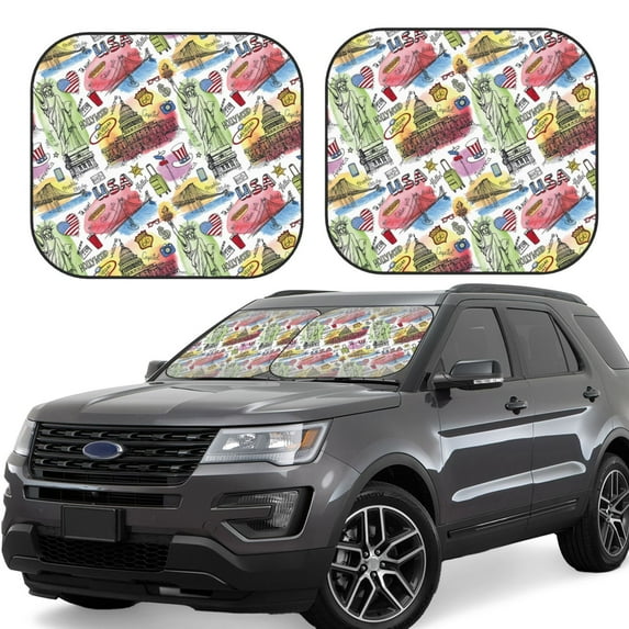 Yiaed America Landmarks1 Print Car Front Windshield Sun Shade,Foldable Anti-UV Car Sunshade for Front Window for Most Vehicles-Small