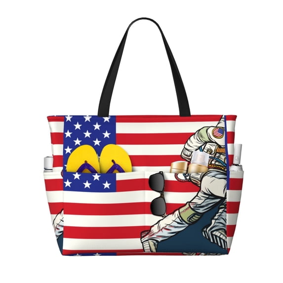 Yiaed American Astronaut Runs Forward Print Large Capacity Beach Travel Bag - Waterproof Zipper Vacation Tote for Sandproof Storage, and Camping