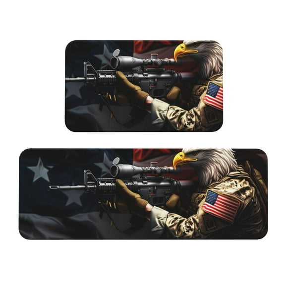 Yiaed American Bald Eagle Warrior Kitchen Rugs Sets of 2 Kitchen Mats Cushioned Anti Fatigue Kitchen Rug Tapetes Para Cocina for Sink,Laundry Room