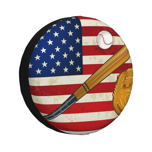 Yiaed American Flag And Baseball Print Print Tire Wheel Cover, tire covers for trailers,rv wheel covers,rv tire covers, camper tire covers,tire covers for cars-14 inch