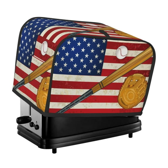 Yiaed American Flag And Baseball Print Two Slice Bread Machine Cover, Universal Size Kitchen Appliance Cover for Bread Machine,Bread Machine Cover