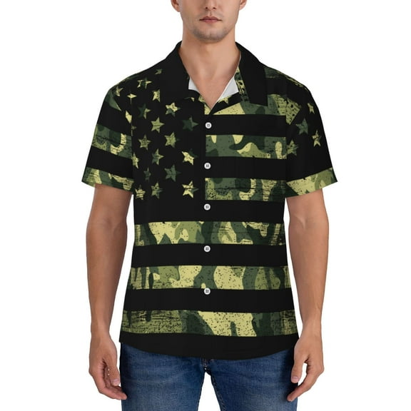 Yiaed American Flag Camo Print Hawaiian Shirt for Men Short Sleeve Button Down Shirts Beach Shirts for Men-X-Large