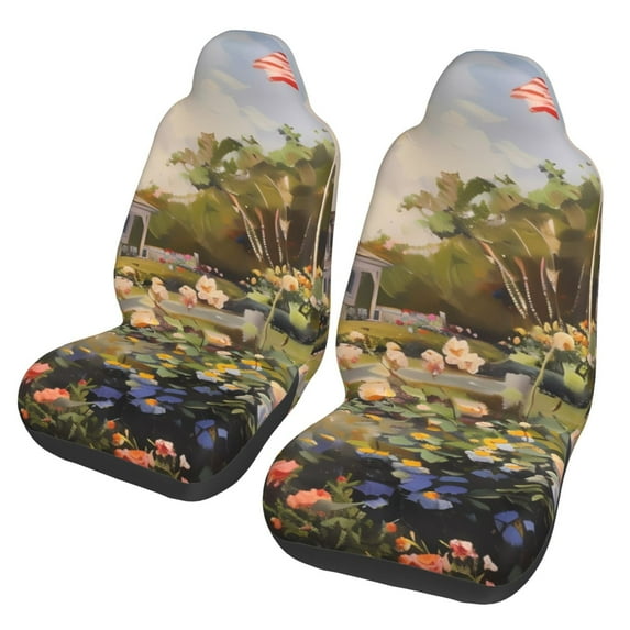 Yiaed American Flag Rose Garden Print Car Seat Covers,Universal Auto Seats Protector Fits for Car,SUV Sedan,Truck,Automotive Seat Covers & Accessories(Two packs)
