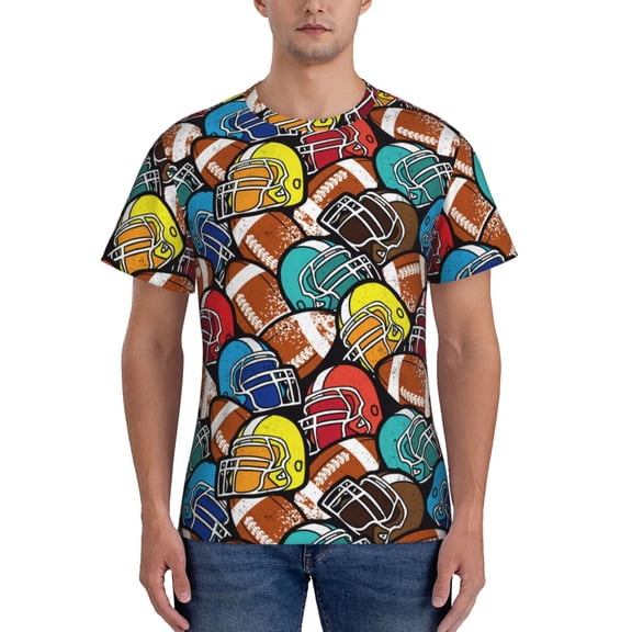 Yiaed American Football Print Mens Short Sleeve Tight Fit T-Shirt, Crewneck Casual Tee-Medium