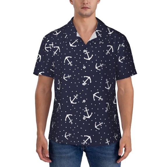 Yiaed Anchor Print Hawaiian Shirt for Men Short Sleeve Button Down Shirts Beach Shirts for Men-Medium