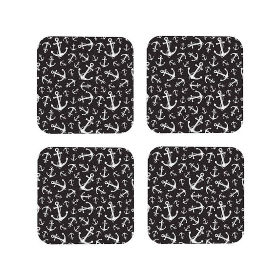 Yiaed Anchors Print Leather Coasters for Drinks - Cup Coasters Coffee Table Kitchen Table Bar, Home & Office Gifts Handmade Drink Coasters-Square