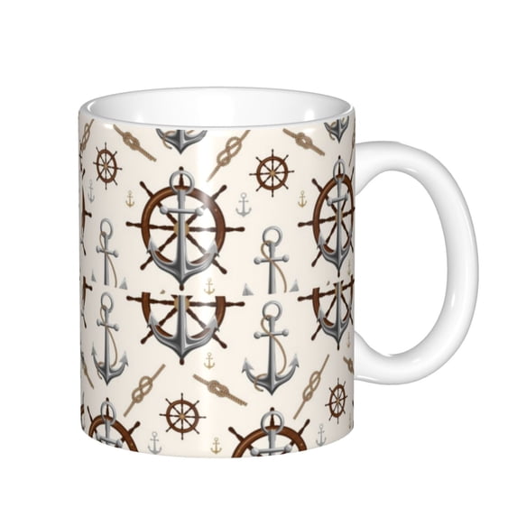 Yiaed Anchors with Rope Print Ceramics Coffee,Large Handle Design,Extra Large Tea and Coffee Cup for Office and Home Mugs