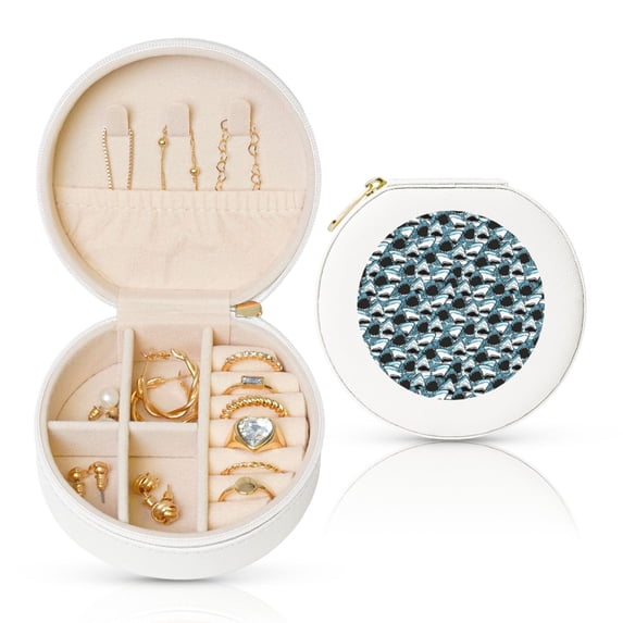 Yiaed Angry Shark Print Travel Jewelry Case Bridesmaid Gift Boxes Jewelry Travel Organizer Small Round Jewelry Box Mini Storage-White