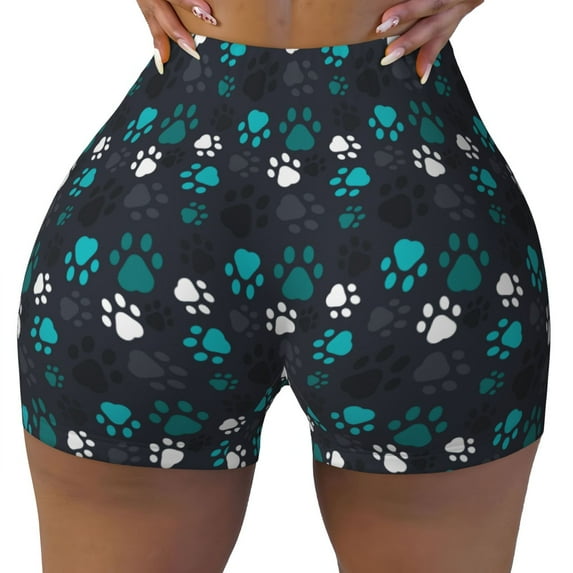 Yiaed Animal Footprints Print Women's Athletic Shorts Running Shorts Sporty Short High Waisted Elastic Workout Shorts for Yoga Gym Running & Sports -XX-Large
